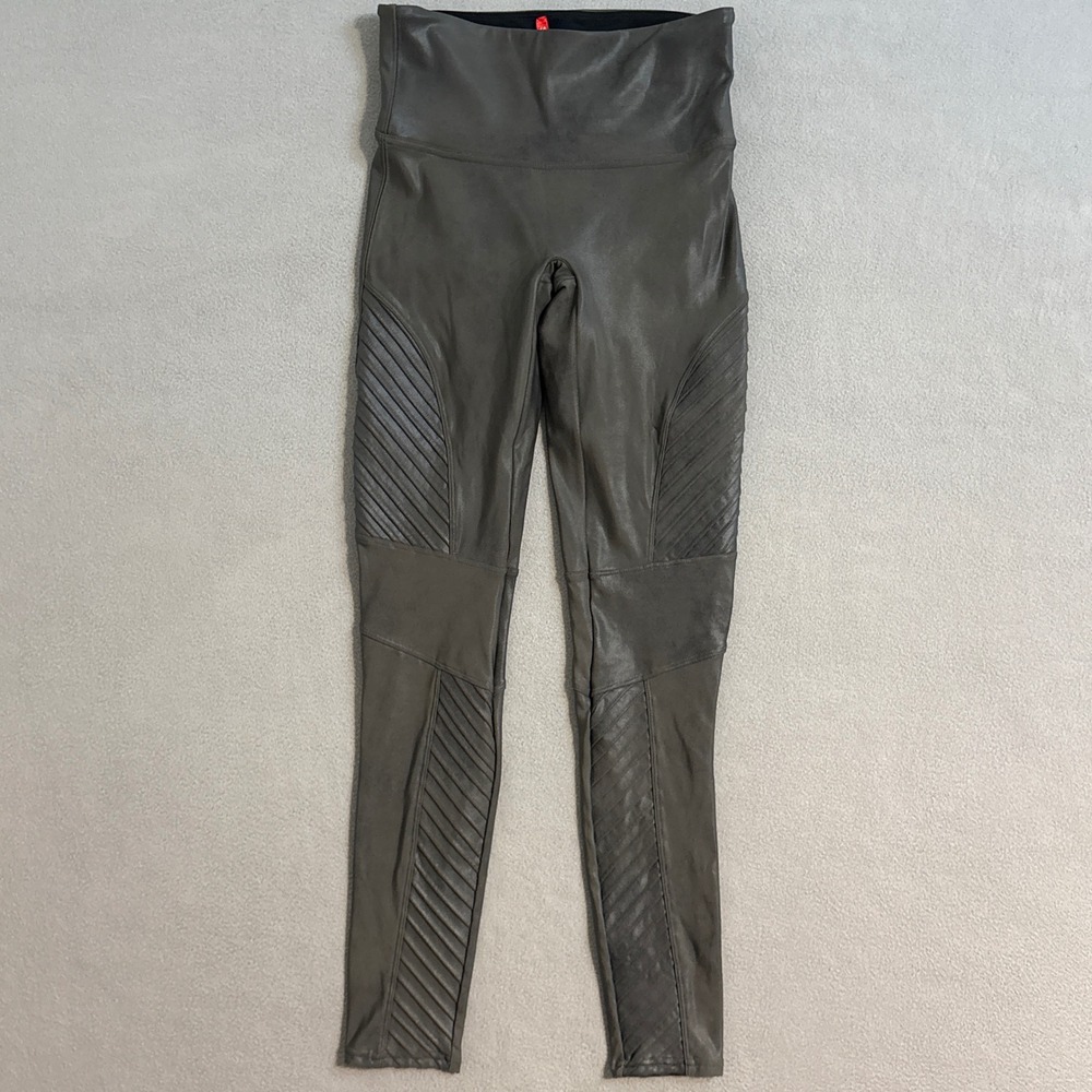 Spanx Faux Leather Moto Leggings Brown High Waisted Shapewear Medium Going Out